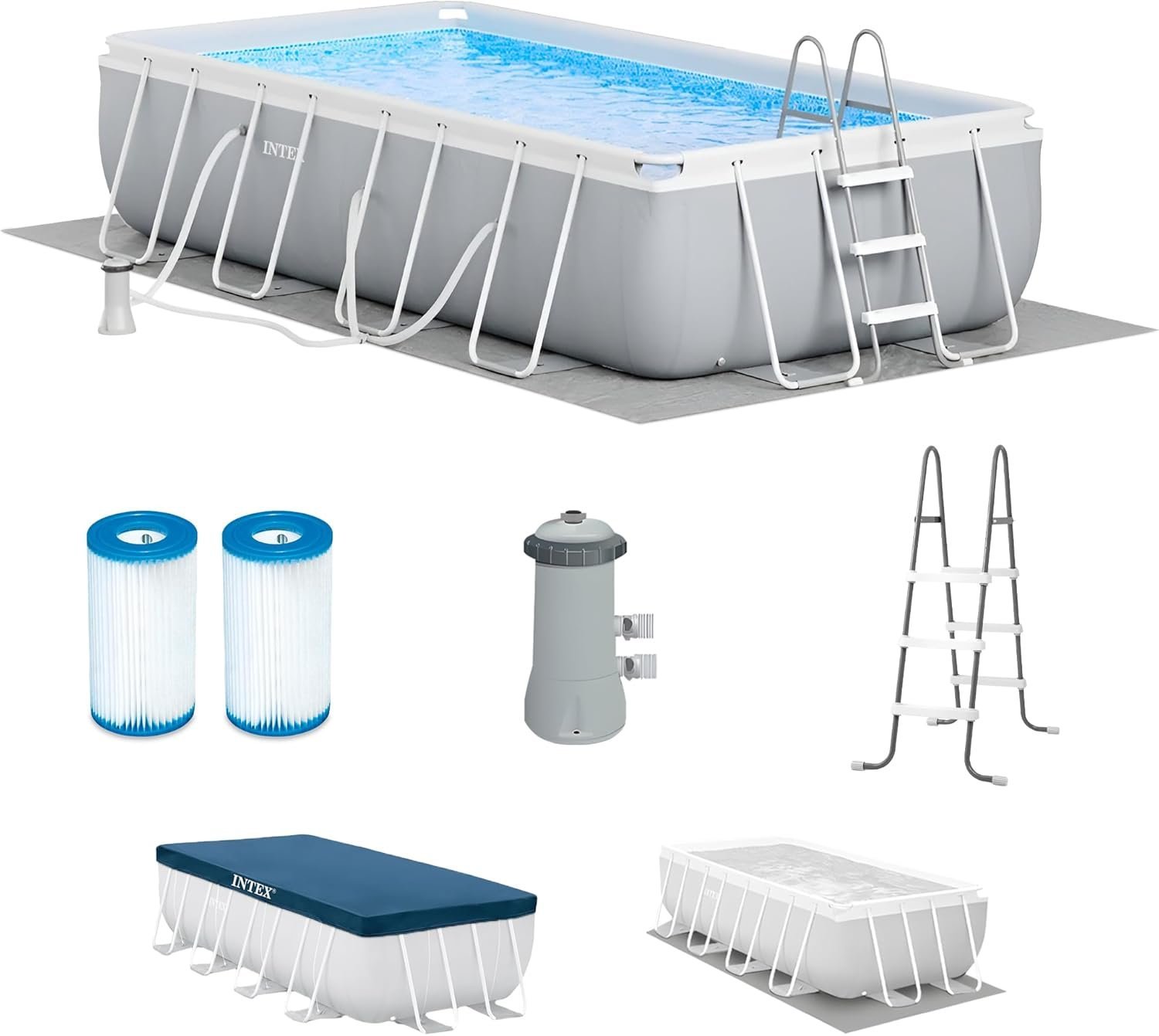 71qz+4e8kZL._AC_SL1500_ Intex Prism Frame 16' x 8' x 42' Rectangular Above Ground Pool Set - Image 1